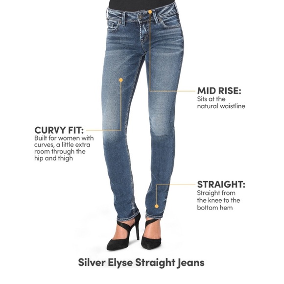 Silver Jeans Elyse Straight Leg 31 x 30 Stretch Mid Rise Curvy Fit - Picture 2 of 15